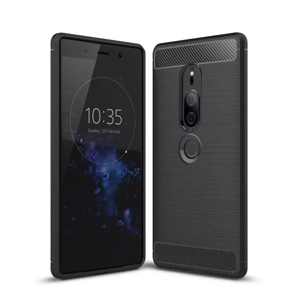 INCOVER Sony Xperia XZ2 Premium Brushed Carbon Fiber Texture TPU Plast Deksel Svart