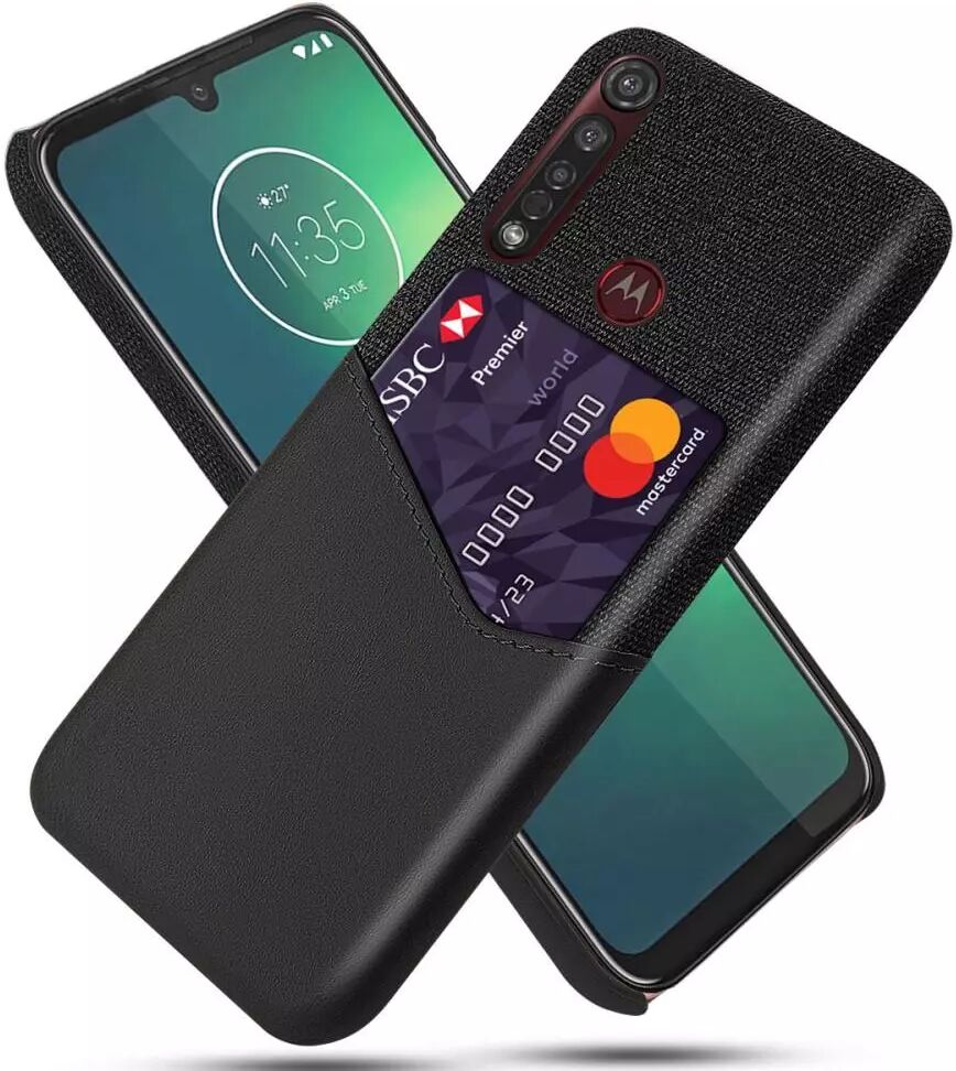 INCOVER Motorola Moto G8 Plus Stofbetrukket Plastik Deksel m. Skinn Kortholder Svart