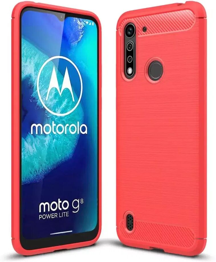 INCOVER Motorola Moto G8 Power Lite Brushed Karbon Fibre Fleksibelt Plastdeksel - Rød