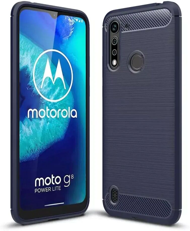 INCOVER Motorola Moto G8 Power Lite Brushed Karbon Fibre Fleksibelt Plastdeksel - Mørkeblå