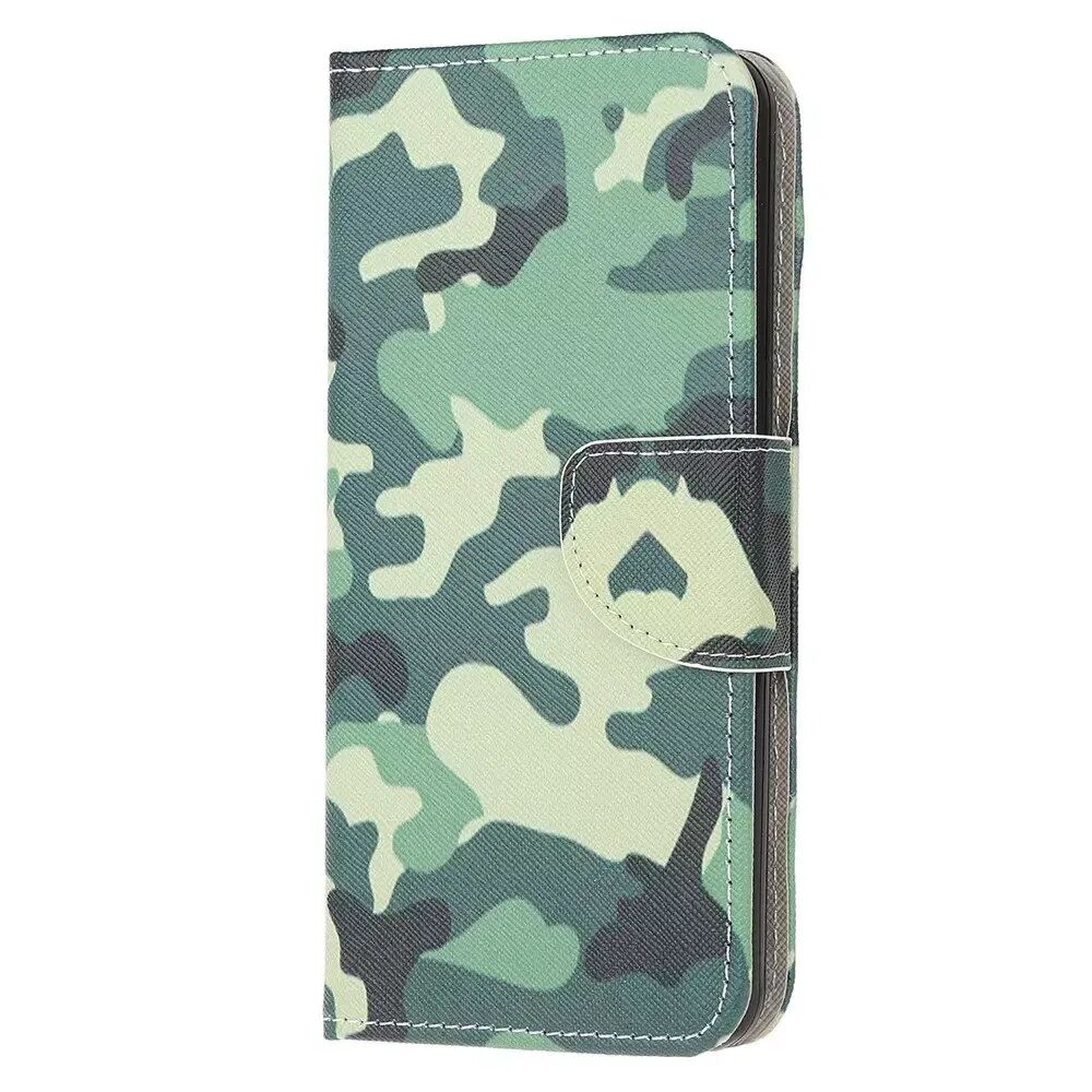 INCOVER Motorola Moto E7 Skinndeksel med Lommebok og Trykk - Camouflage Grøn