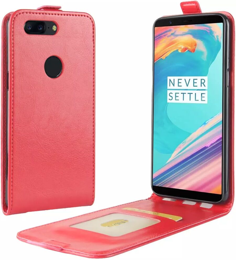 INCOVER OnePlus 5T PU Skinn Vertikal Flipdeksel - Rød