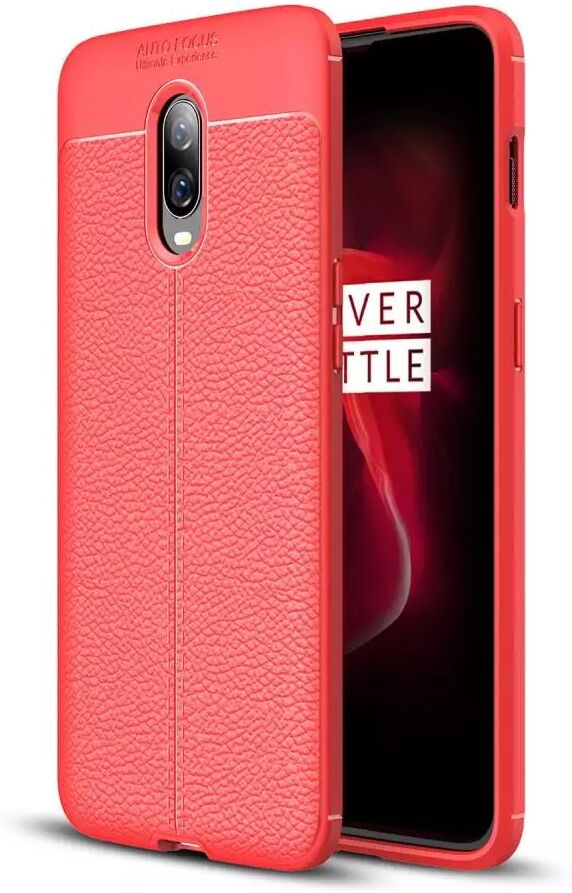 INCOVER OnePlus 6T Deksel TPU Litchi Texture Rød