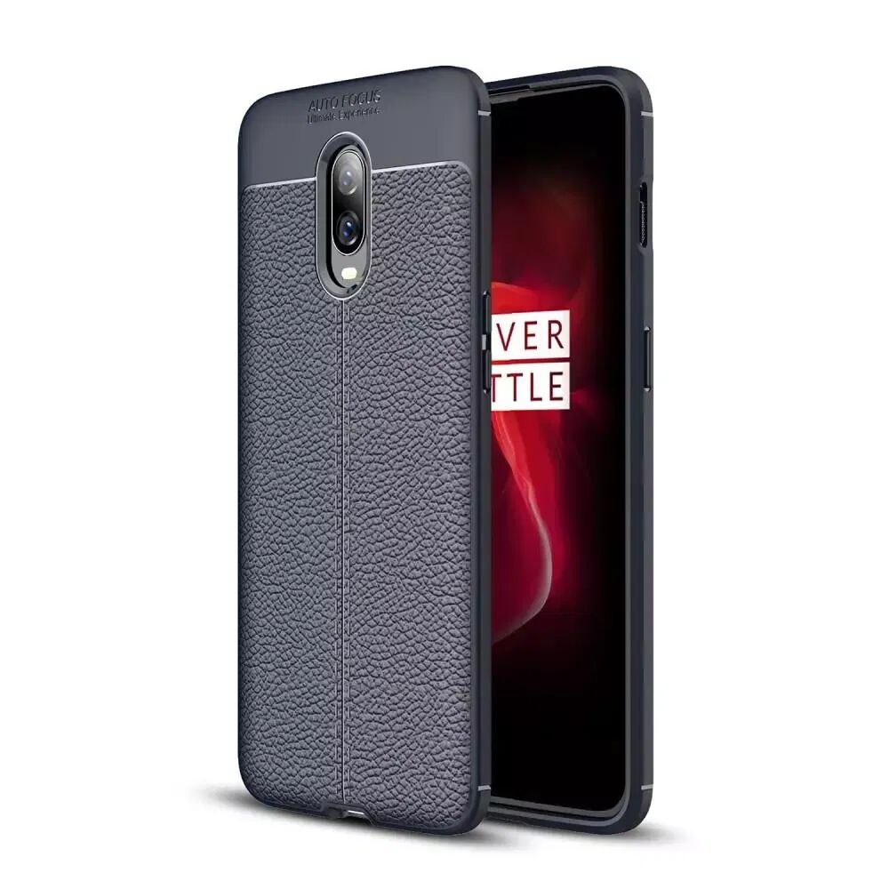 INCOVER OnePlus 6T Deksel TPU Litchi Texture Mørkeblå