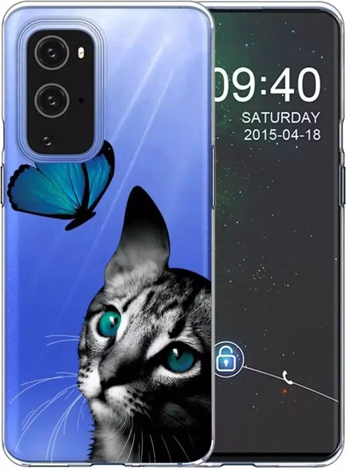 INCOVER OnePlus 9 Fleksibel Plast Deksel - Katt & Sommerfugl