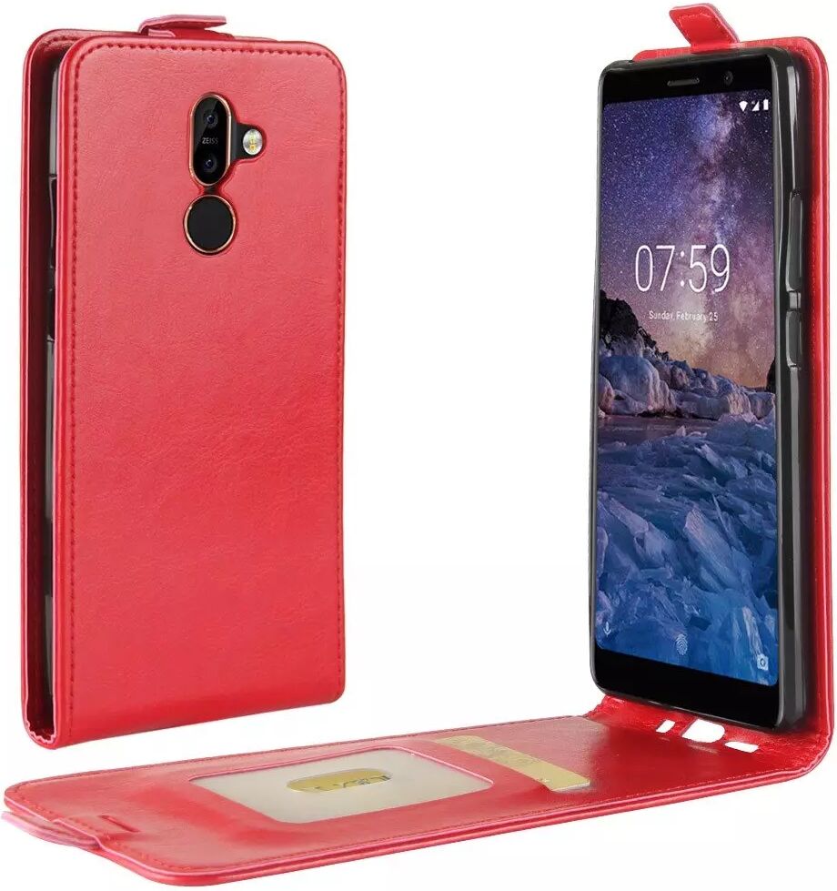 INCOVER Nokia 7 Plus PU Skinn Flip Deksel m. Kortholder - Rød