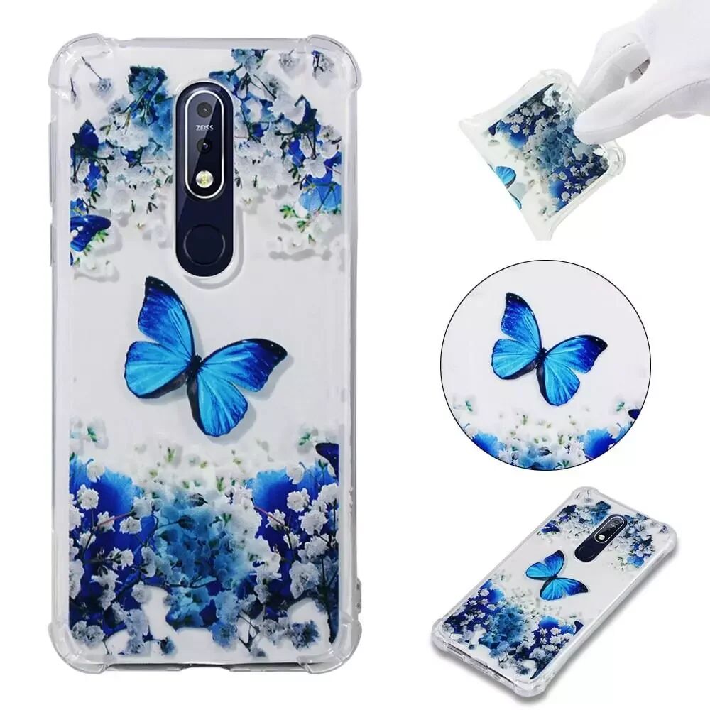 INCOVER Nokia 7.1 Fleksibel Plastik Deksel - Butterfly and Flower