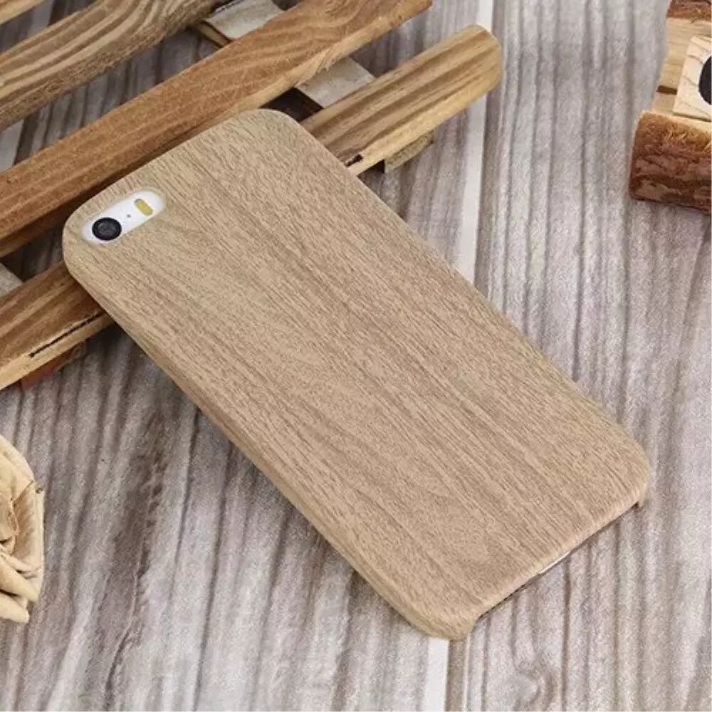 INCOVER iPhone SE / 5 / 5s Wood Pattern PU Leather Skin Beige