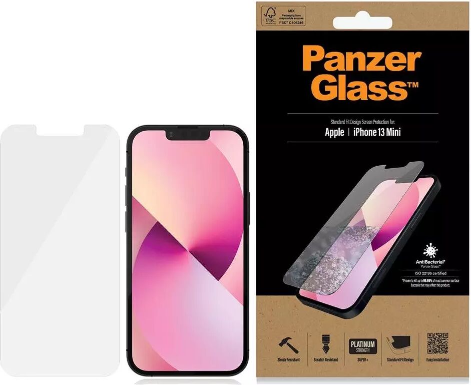 PanzerGlass iPhone 13 Mini PanzerGlass AntiBacterial Standard Fit Beskyttelsesglass - Gjennomsiktig