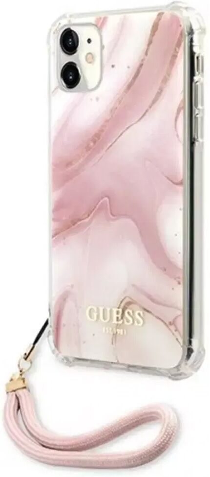 GUESS iPhone 11 Hardcase Shockproof Bakdeksel med Rem - Rosa Marmor