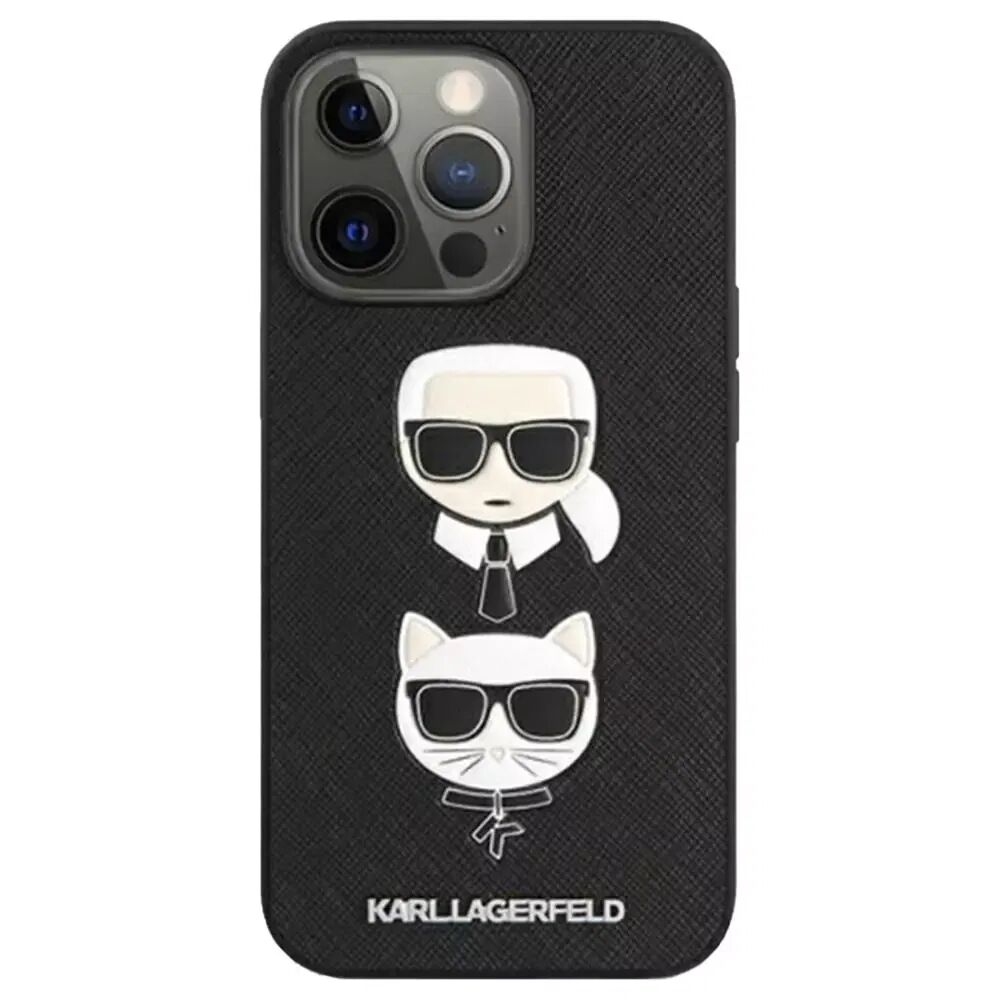 Karl Lagerfeld iPhone 13 Pro Max Hardcase Saffiano Bakdeksel - Karl & Choupette Sunglasses - Svart
