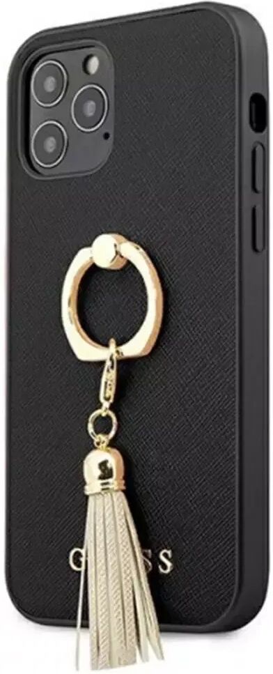 GUESS iPhone 12 / 12 Pro Hardcase Saffiano Bakdeksel med Ringholder - Svart