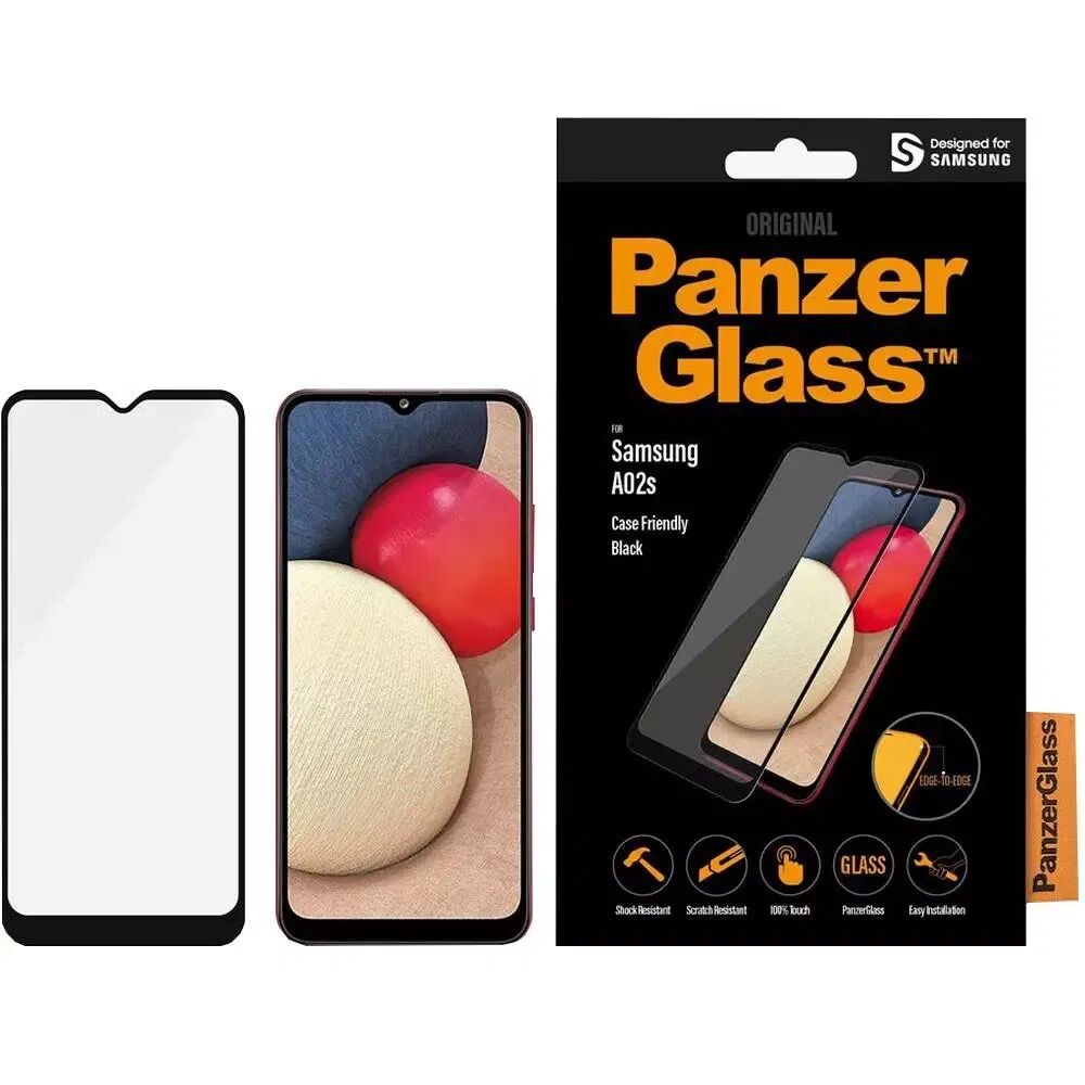 PanzerGlass Samsung Galaxy A02s PanzerGlass Edge-To-Edge Skjermbeskyttelse - Case Friendly - Sort