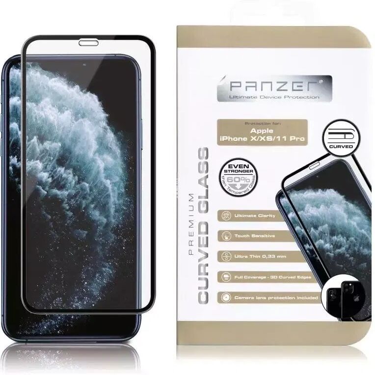 PANZER iPhone 11 Pro / XS / X PANZER Premium Curved Silicate Glass - Svart Ramme