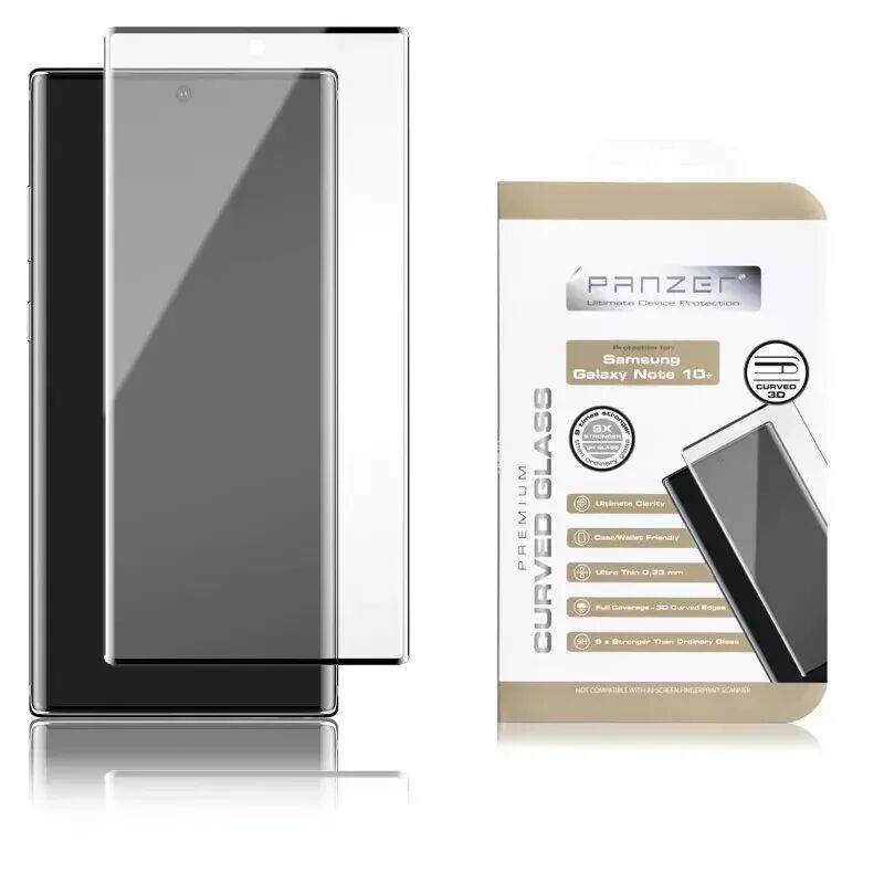 PANZER Samsung Galaxy Note 10+ (Plus) PANZER Premium Curved Glass - Case Friendly - Svart Kant