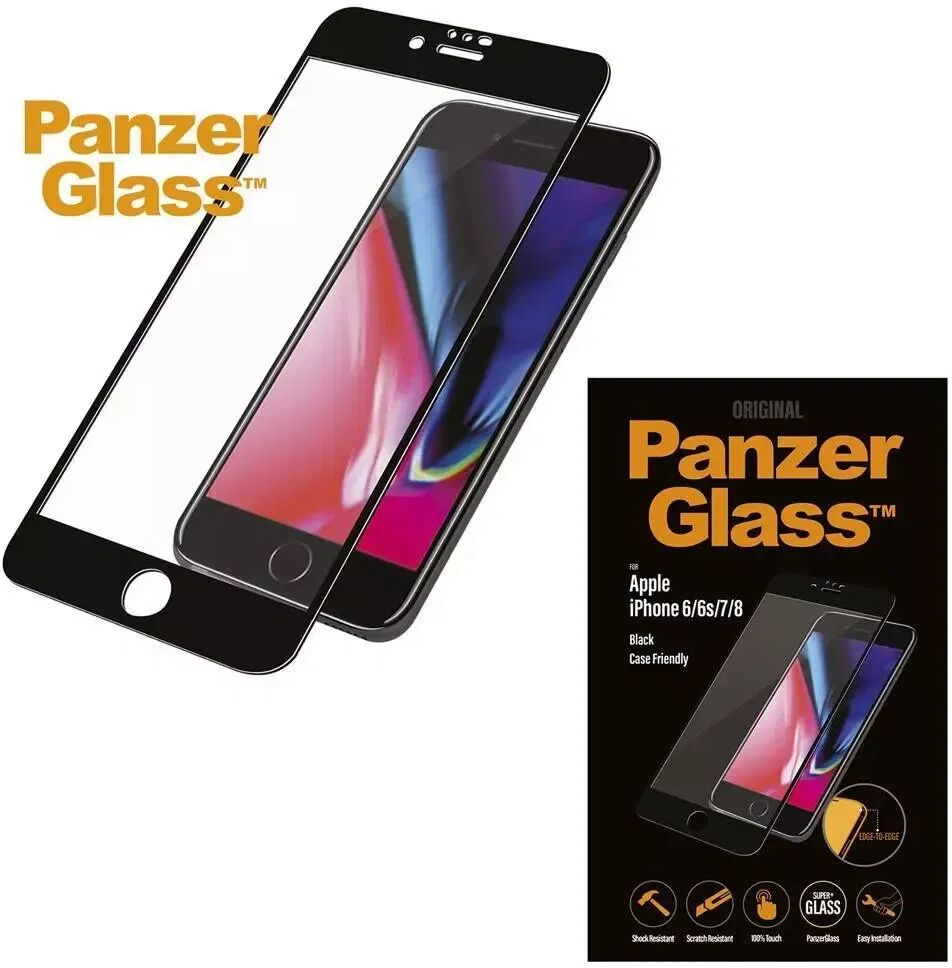 PanzerGlass iPhone SE(2020)/8/7/6/6s PanzerGlass Curved-Edge Skjermbeskytter - Case Friendly - Svart