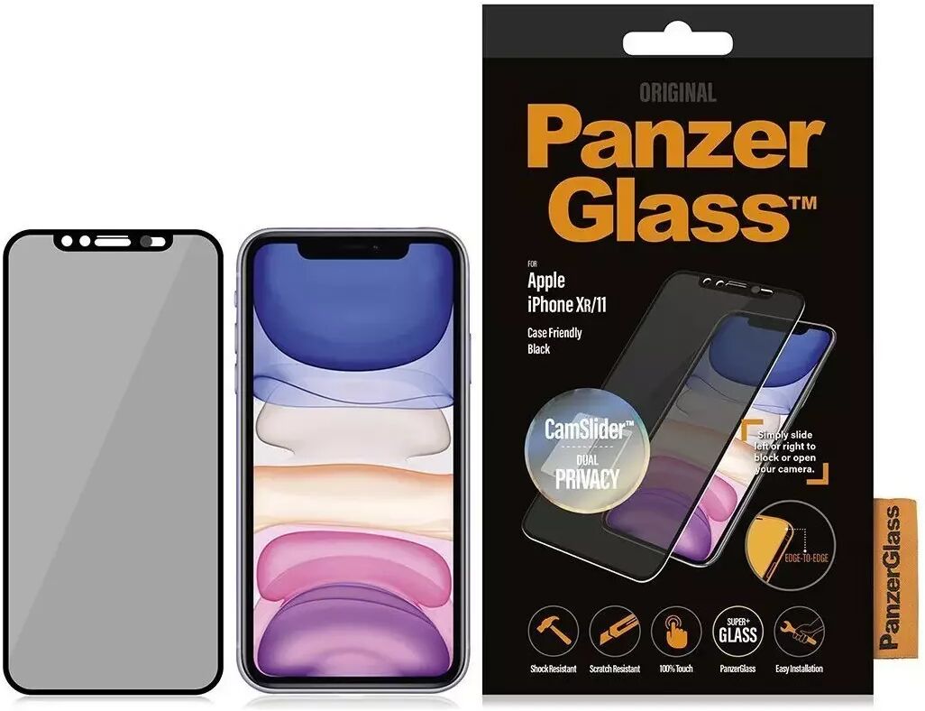 PanzerGlass iPhone 11 / XR PanzerGlass Curved Glass Skjermbeskytter - Case Friendly - Privacy + Camslider - Svart