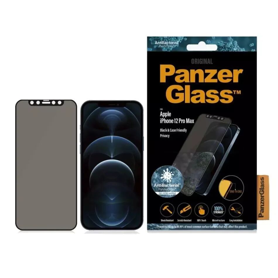 PanzerGlass iPhone 12 Pro Max PanzerGlass Antibakteriell Standard Fit Skjermbeskytter - Privacy Glass - Svart