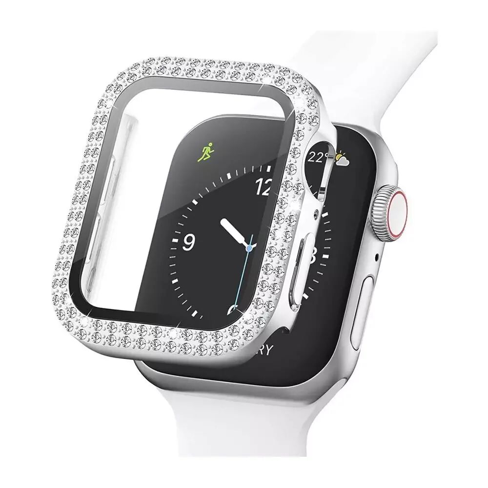 INCOVER Apple Watch (44mm) Deksel i Hardplast Med Innebygd Skjermbeskytter - Sølv & Rhinsten