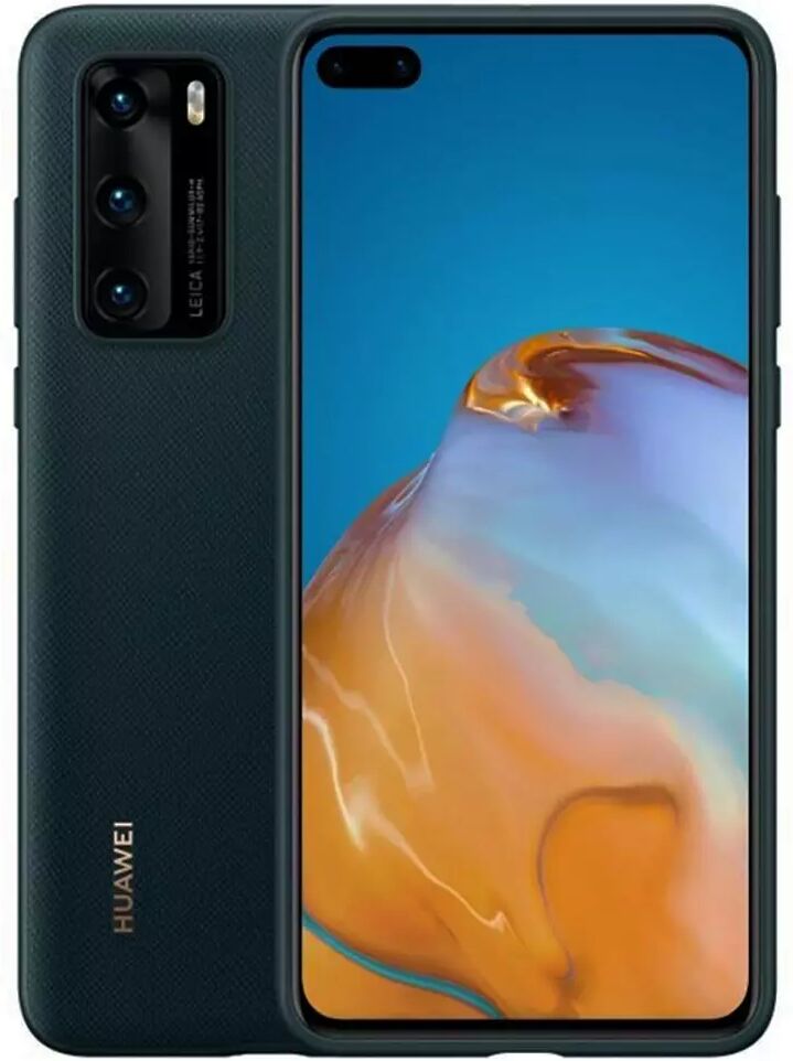 Huawei Original Huawei P40 PU Deksel - Svart med Grønt Skjær