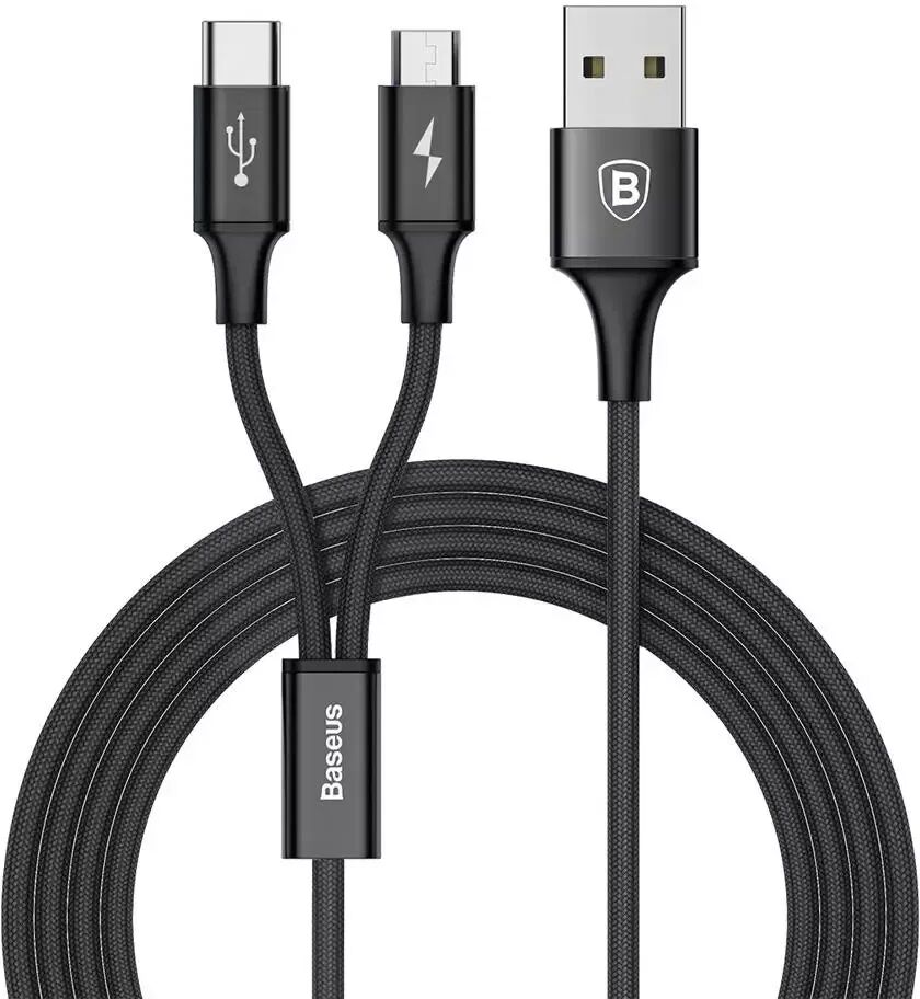 Baseus Rapid Series 2-i-1 USB-C / Micro USB 3A Kabel 1.2med Svart