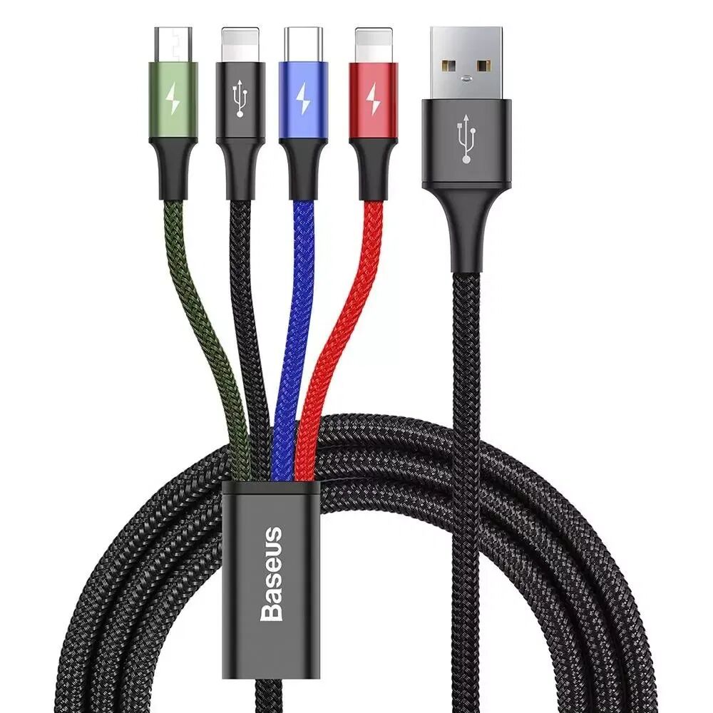 Baseus Rapid Series 4-i-1 Lightning (2 stk) / USB-C / Micro USB 3.5A Kabel 1.2med