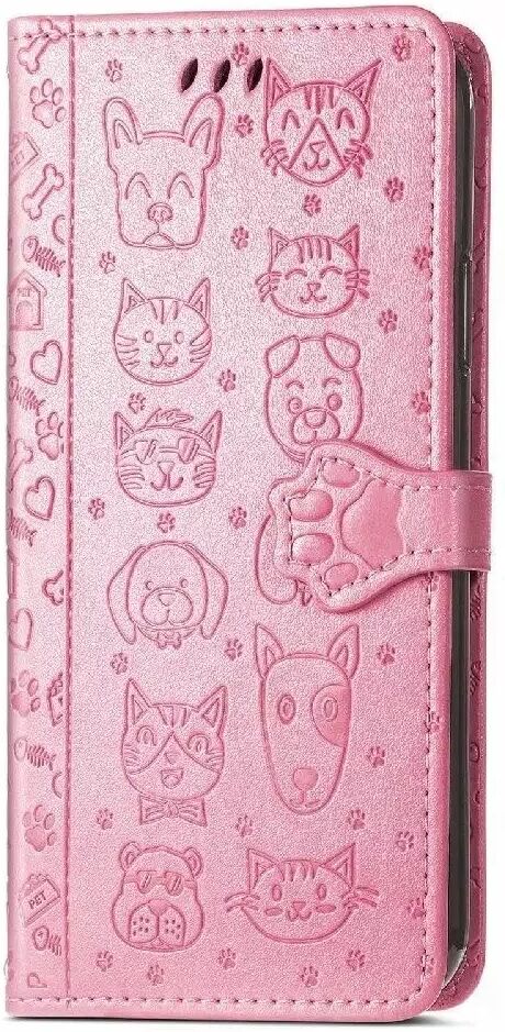 INCOVER iPhone 13 PU Skinn Flipdeksel med Lommebok - Hunder & Katter - Rosa