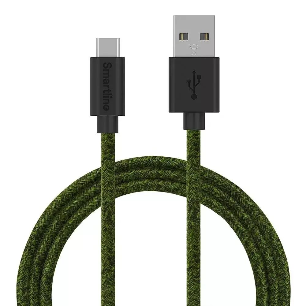 Smartline Fuzzy (3A/15W) USB2.0 - USB-C Kabel 2 med - Mørke Grønn