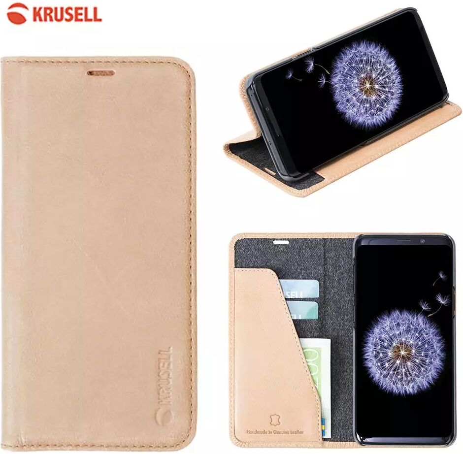 Krusell Sunne 2 Card Folio Wallet Samsung Galaxy S9 Skinn Flip Deksel med Lommebok - Beige