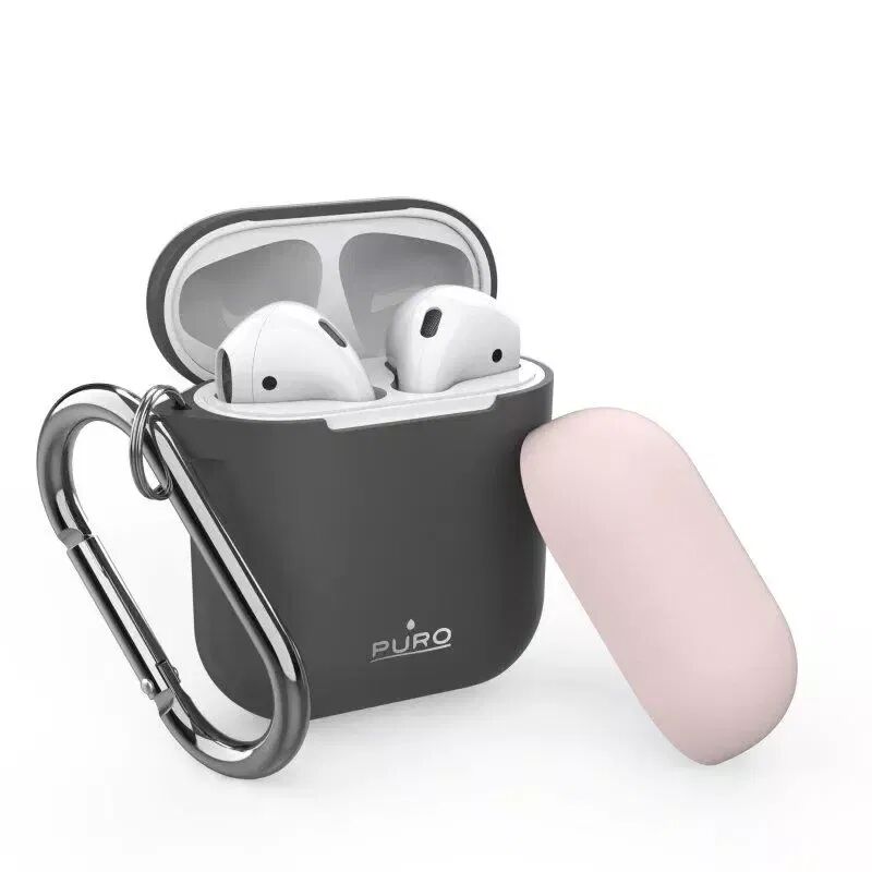 PURO Silikon Deksel Til Apple AirPods (1 & 2. gen.) m. Krog - Mørkegrå