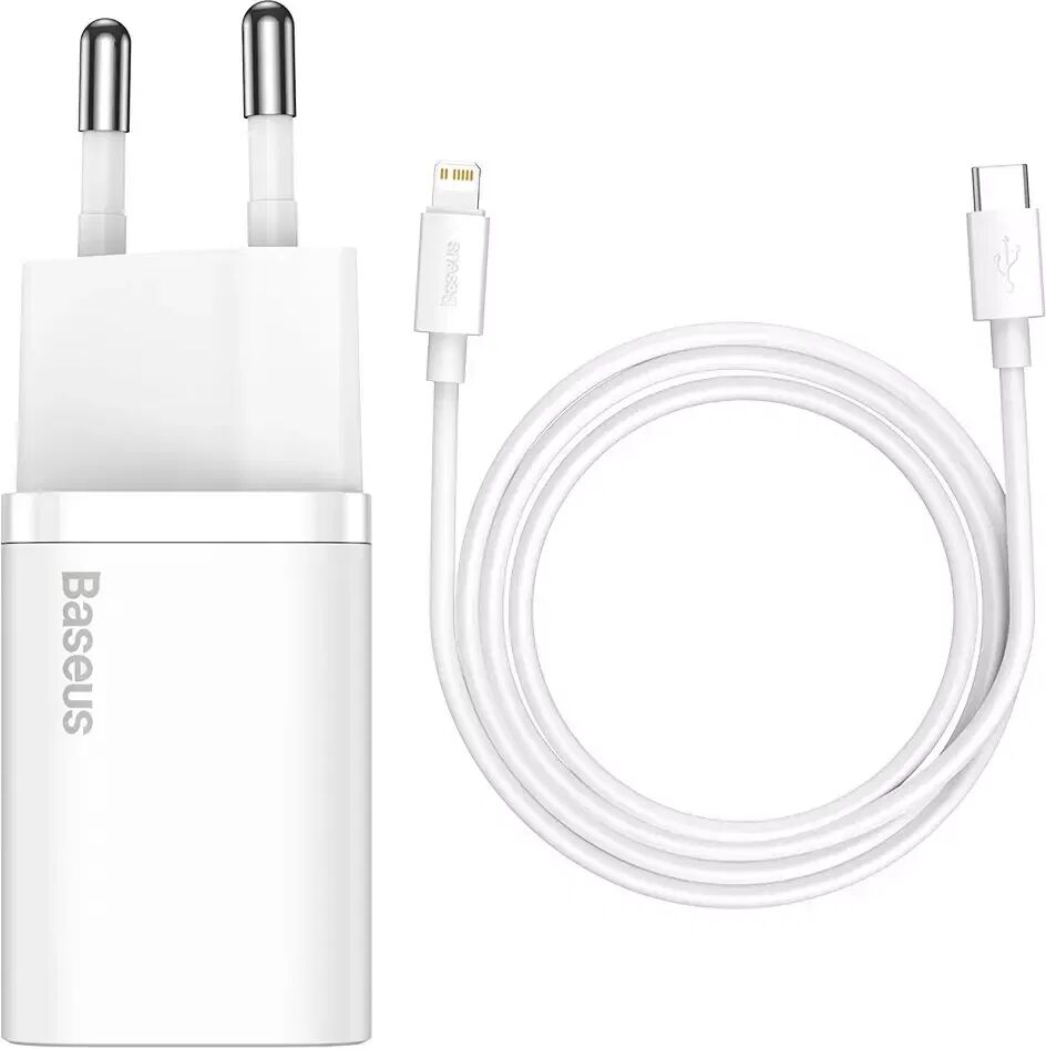 Baseus Compact 20W Vegg Lader USB-C Quick Charge med 1 meter USB-C til Lightning Kabel - Hvit