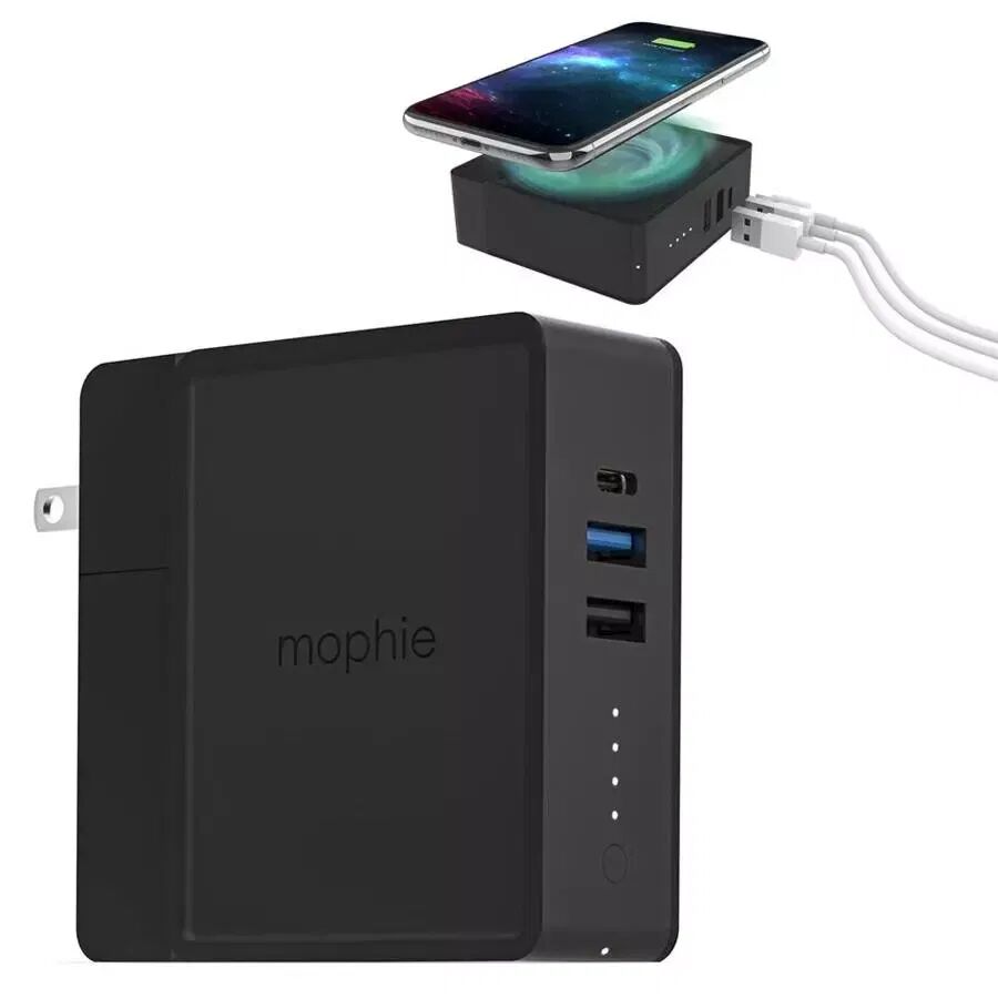 Mophie Powerstation HUB - PD 18W Vegglader med Trådløs Ladning & 6.000 mAh Powerbank - Svart