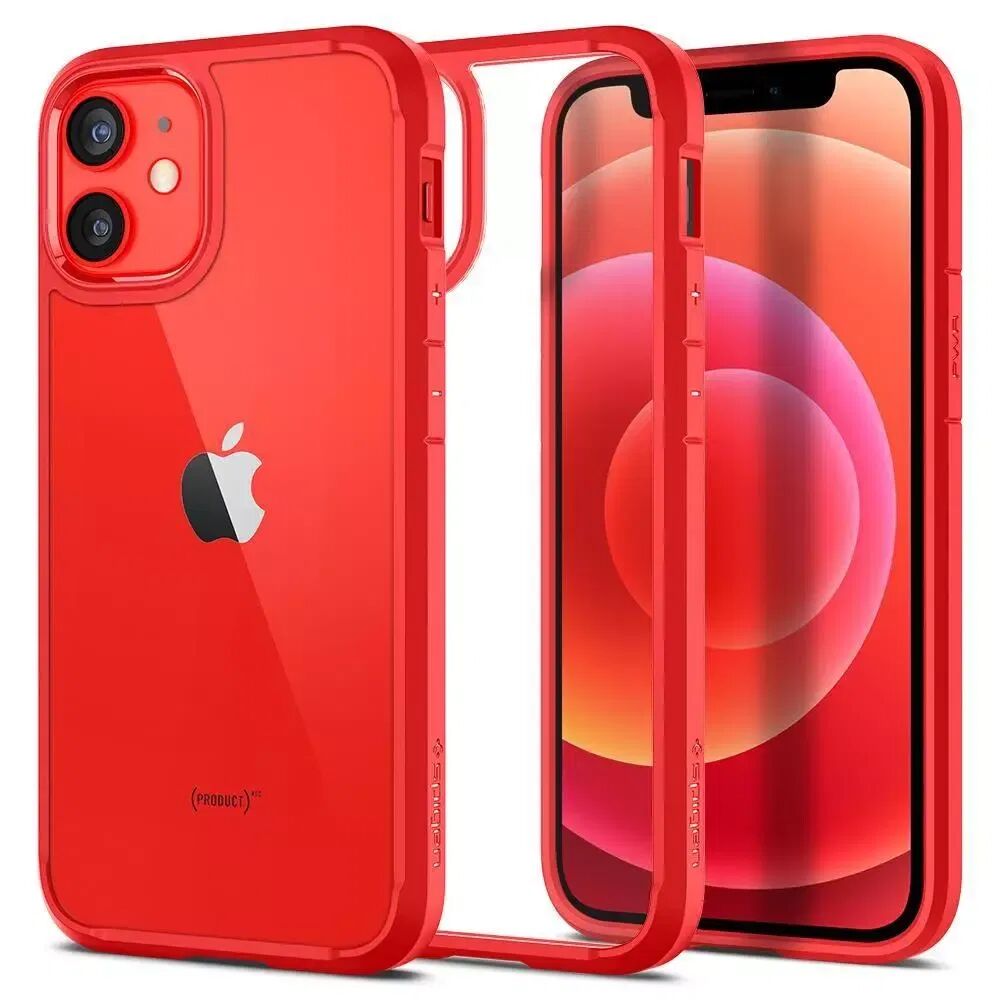Spigen iPhone 12 Mini Spigen Ultra Hybrid Deksel - Gjennomsiktig / Rød