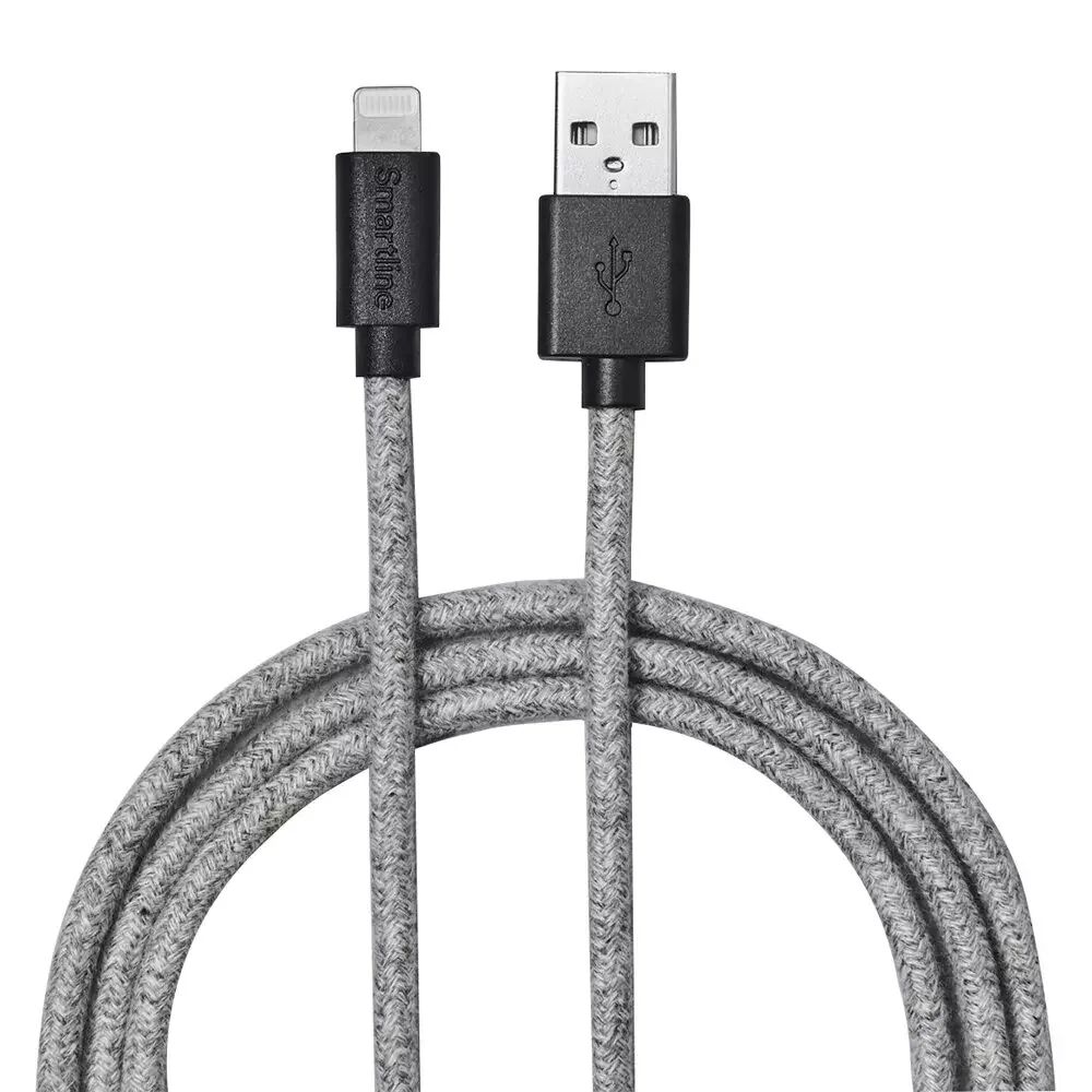 Smartline Fuzzy USB-A for Lightning Kabel 2 meter - Grå
