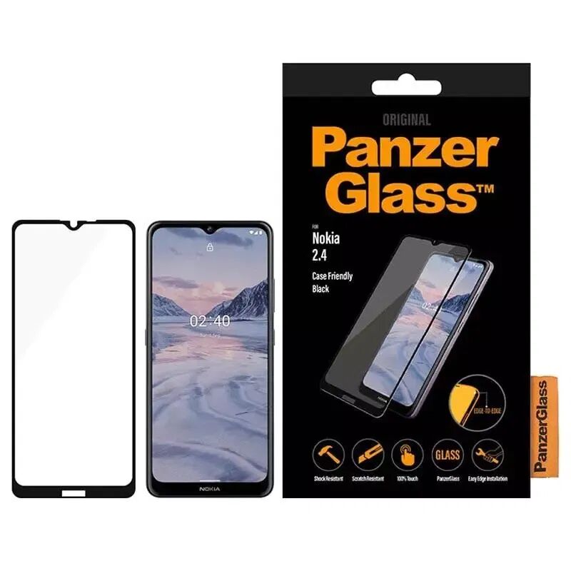PanzerGlass Nokia 2.4 Edge-to-Edge - Case Friendly PanserGlass m. Sort Kant