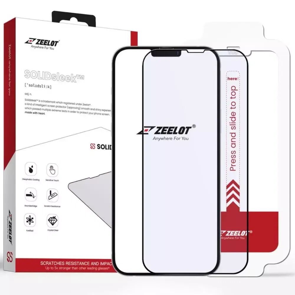 Zeelot iPhone 13 Mini Zeelot SOLIDsleek Anti Blue Ray Skjermbeskytter med Installasjonssett- Case Friendly - Svart Kant