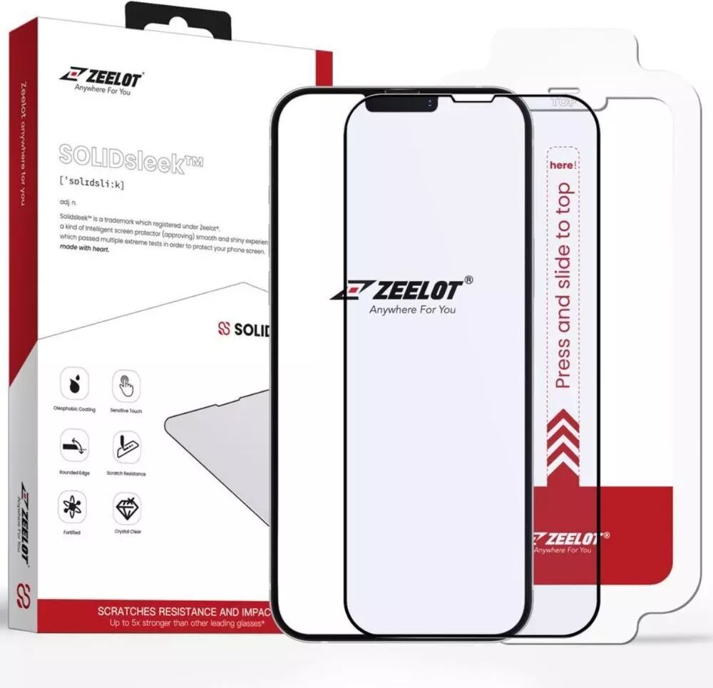 Zeelot iPhone 13 Pro Max Zeelot SOLIDsleek Anti Blue Ray Skjermbeskytter - Case Friendly - Svart Kant