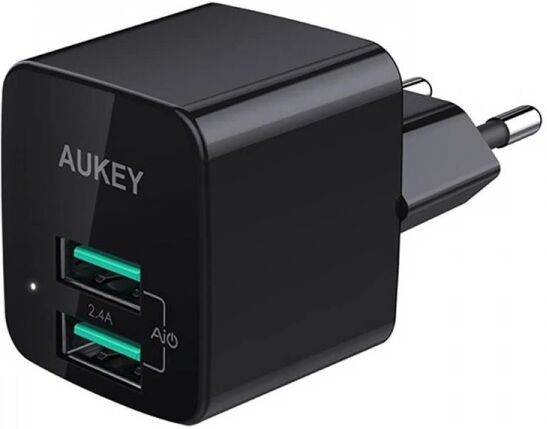 Aukey Wall Charger Mini, 2 x USB-A, 12 W - Svart Vegglader