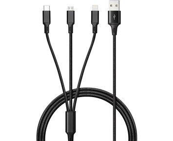 Andersson 3 in 1 Braided USB Cable 1M 2,4A Black
