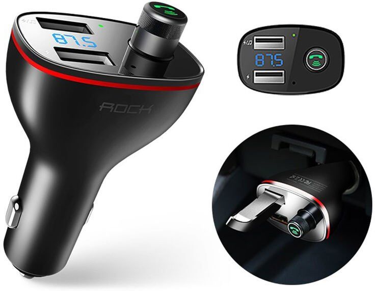 Rock B300 Transmiter FM Bluetooth ładowarka 2x USB czarny