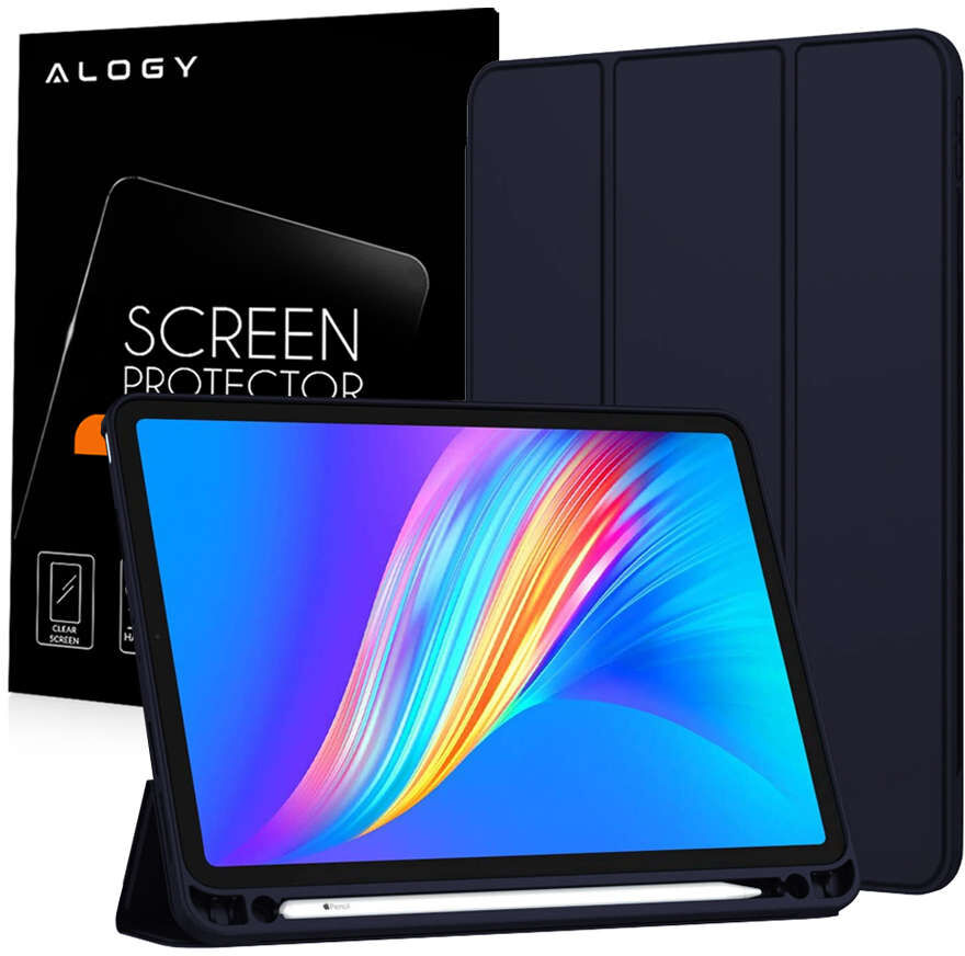 Alogy Etui z klapką obudowa Alogy Smart Case Pencil do iPad Pro 11 2021 Granatowy + Szkło