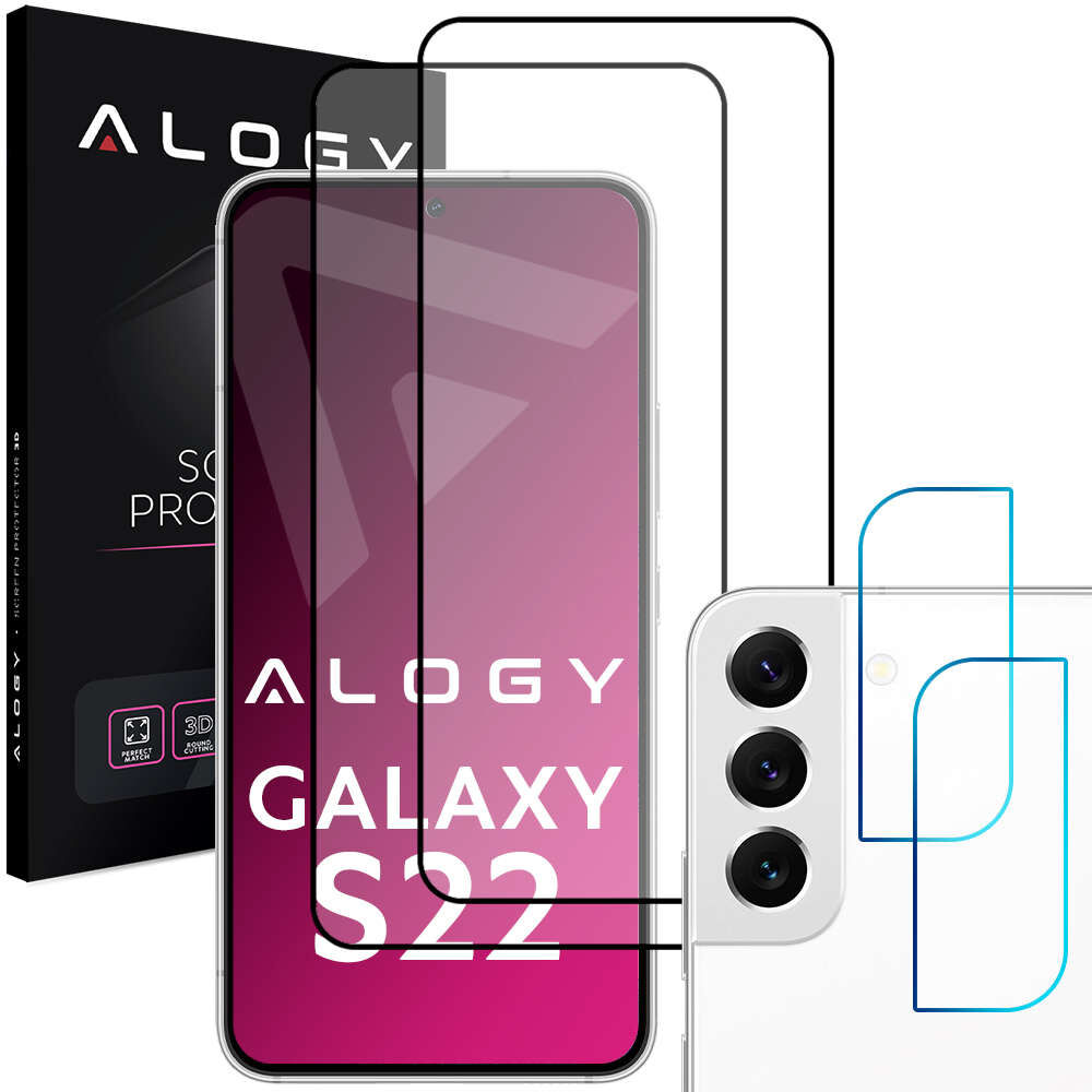 Alogy 2x Szkło Alogy Full Glue FC + 2x Szkło na obiektyw kamerę do Samsung Galaxy S22
