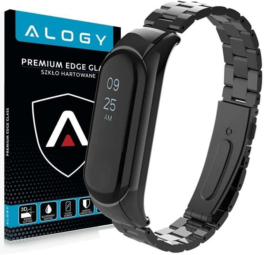 Alogy Bransoleta Alogy Stainless Steel do Xiaomi Mi Band 5 Czarna + Szkło Alogy 3D