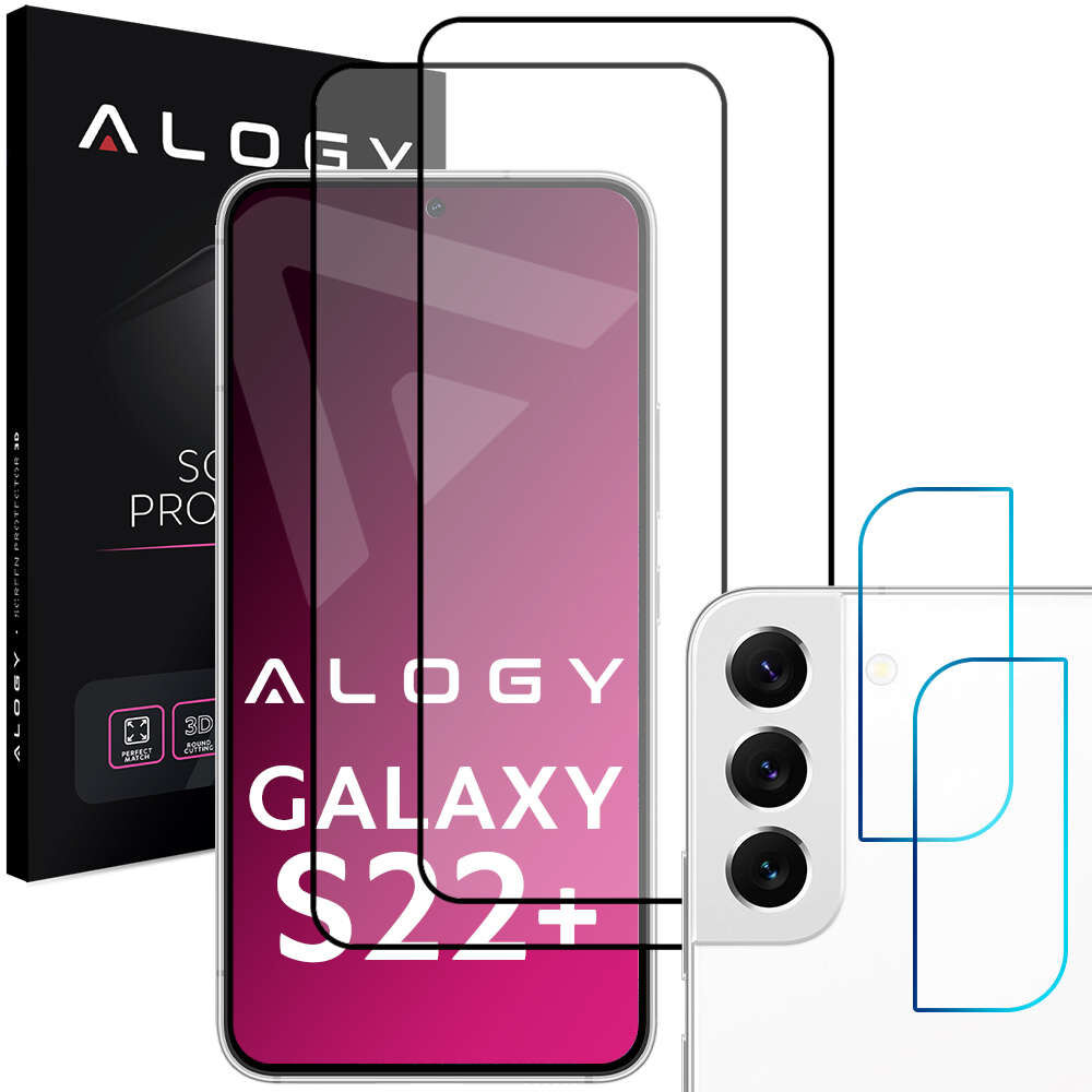 Alogy 2x Szkło Alogy Full Glue FC + 2x Szkło na obiektyw kamerę do Samsung Galaxy S22 Plus