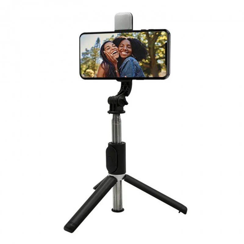 Muvit bastão selfie com suporte + botão de disparo + luz led preto
