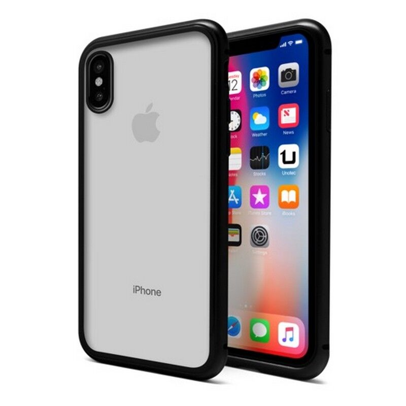 unotec Capa unotec magnética com vidro temperado preto para iphone x/xs