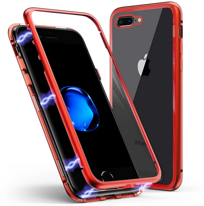 Unotec funda magnética con cristal templado roja para iphone 7 plus/8 plus