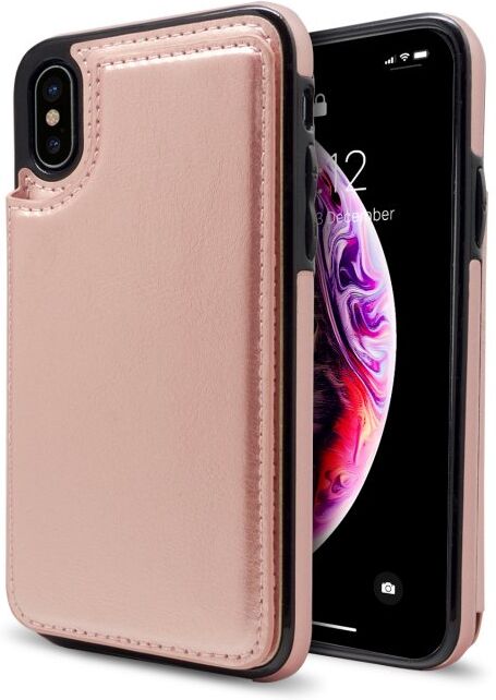 Nueboo wallex funda de piel rosa dorado para iphone x/xs