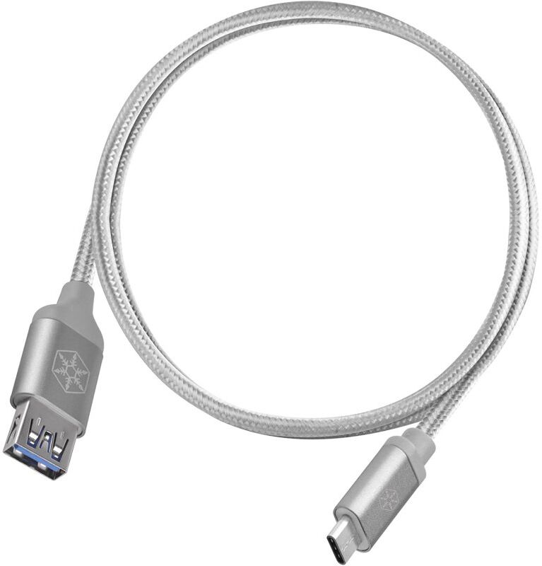 Silverstone cpu06s-500 cabo nylon usb-c para usb-a macho/fêmea 0.5m prateado