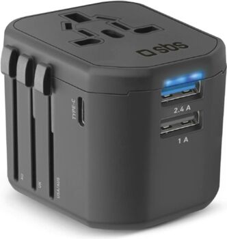 Sbs Adaptador Viagem 2xUSB+USB-C Preto